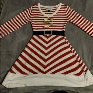 Holiday Festive  Red and White Striped Long Sleeve Dress